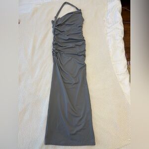 SHEIN Gray One-Shoulder Ruched Maxi Dress